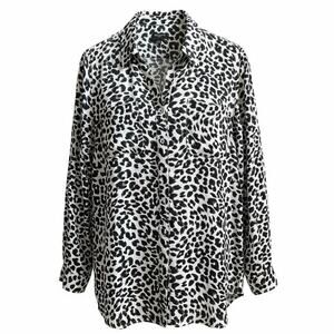 Talbots Petite Leopard Print Blouse LP Black White Animal Shirt Large Workwear